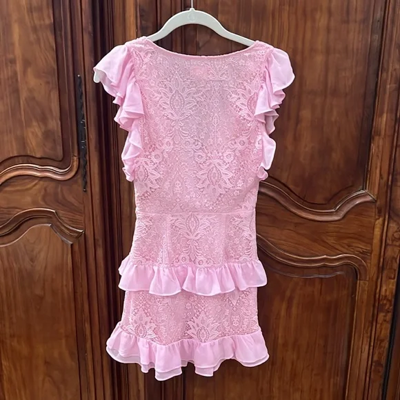 Lovers + Friends | Revolve pink lace ruffle mini dress - Picture 3 of 10